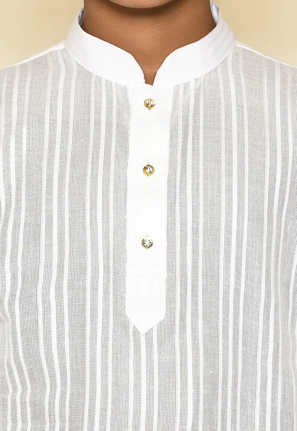 Woven Cotton Kurta Set in White