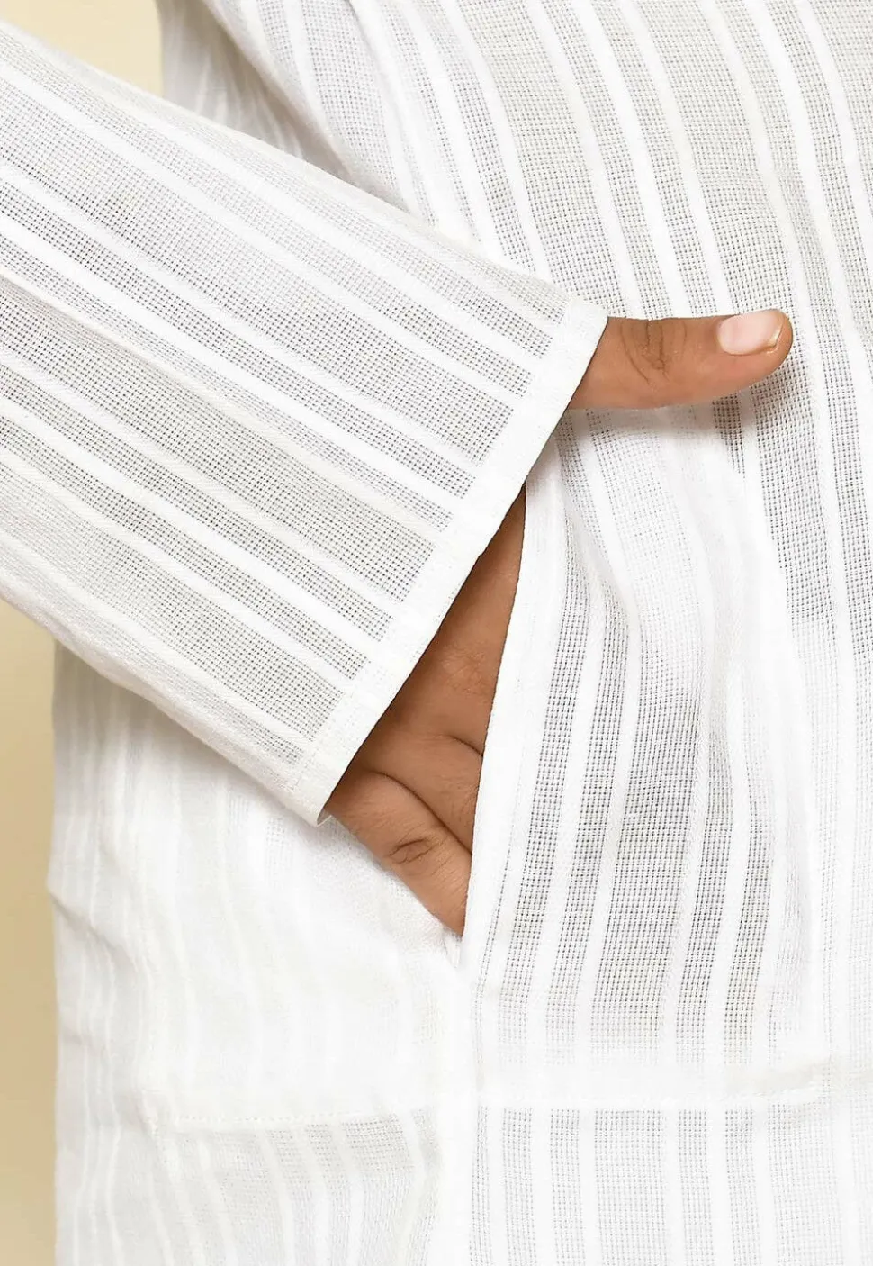 Woven Cotton Kurta Set in White
