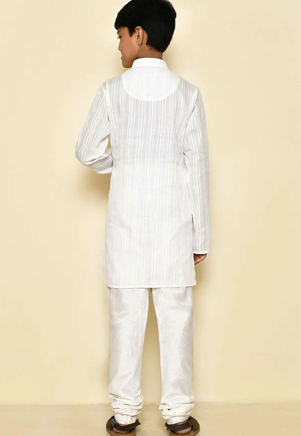 Woven Cotton Kurta Set in White