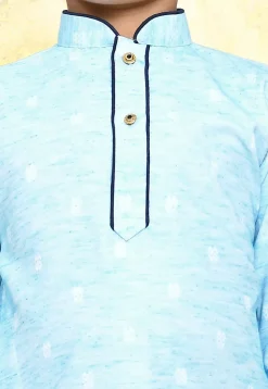 Woven Cotton Kurta Set in Sky blue
