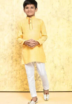Woven Cotton Kurta Set in Yellow