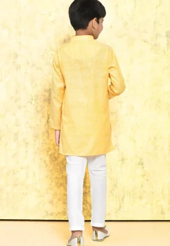 Woven Cotton Kurta Set in Yellow