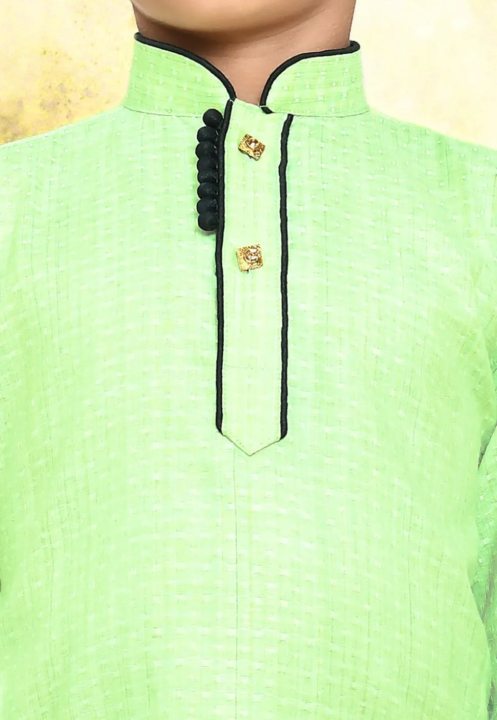 Woven Cotton Kurta Set in Light Green
