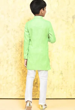 Woven Cotton Kurta Set in Light Green