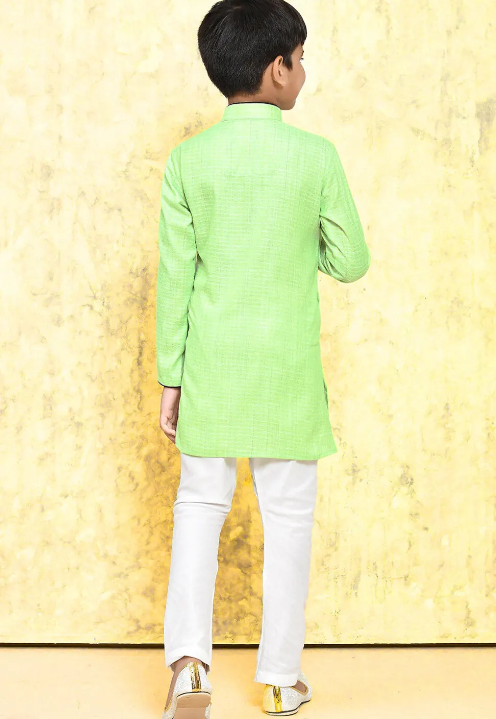 Woven Cotton Kurta Set in Light Green