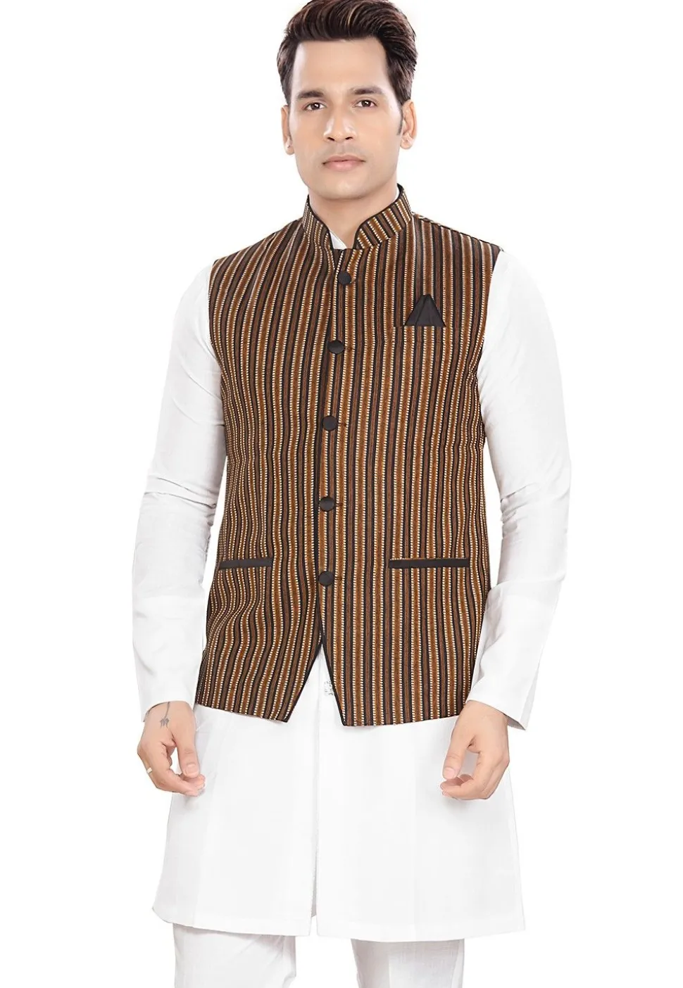 Woven Cotton Nehru Jacket in Multicolor