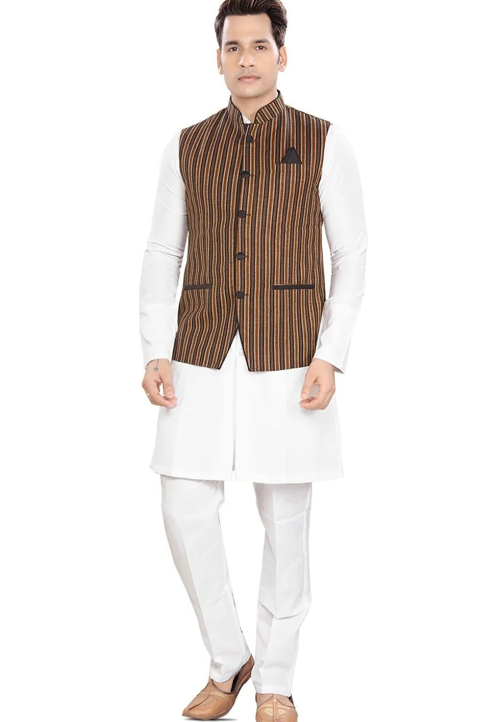 Woven Cotton Nehru Jacket in Multicolor