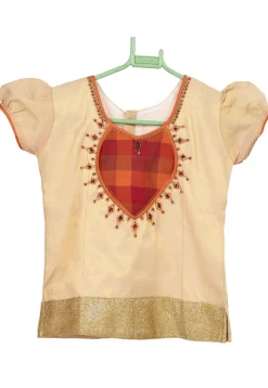 Woven Cotton Pavda Set in Orange and Red