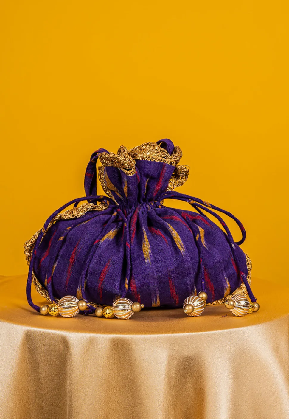 Woven Cotton Potli Bag in Purple