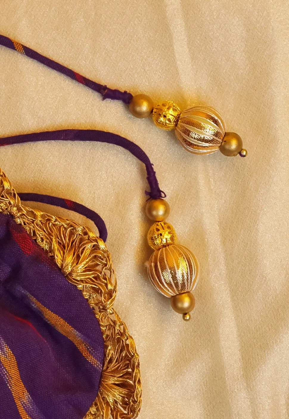 Woven Cotton Potli Bag in Purple