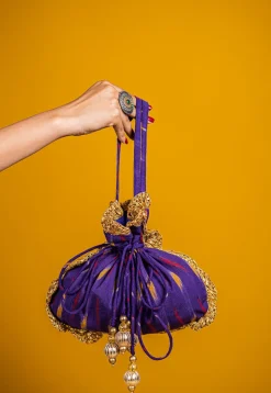 Woven Cotton Potli Bag in Purple