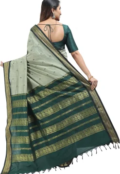 Woven Cotton Saree in Dusty Green