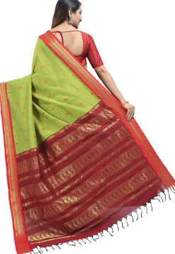 Woven Cotton Saree in Light Green