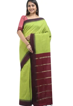 Woven Cotton Saree in Light Green