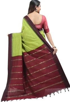 Woven Cotton Saree in Light Green