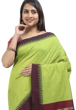 Woven Cotton Saree in Light Green