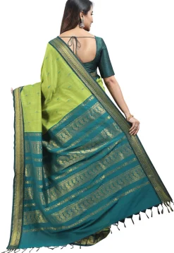 Woven Cotton Saree in Light Green