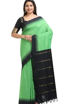 Woven Cotton Saree in Light Green
