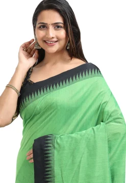 Woven Cotton Saree in Light Green