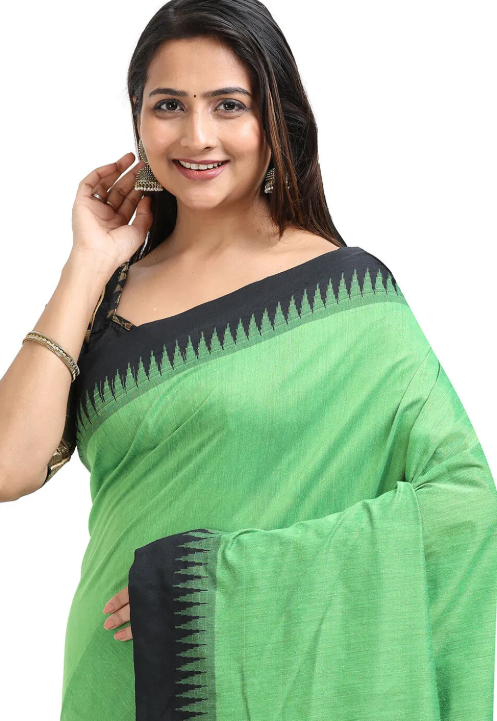 Woven Cotton Saree in Light Green