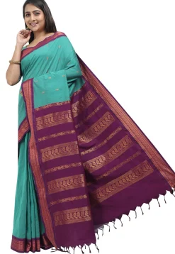 Woven Cotton Saree in Light Blue
