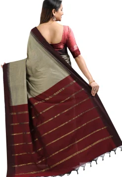 Woven Cotton Saree in Light Grey