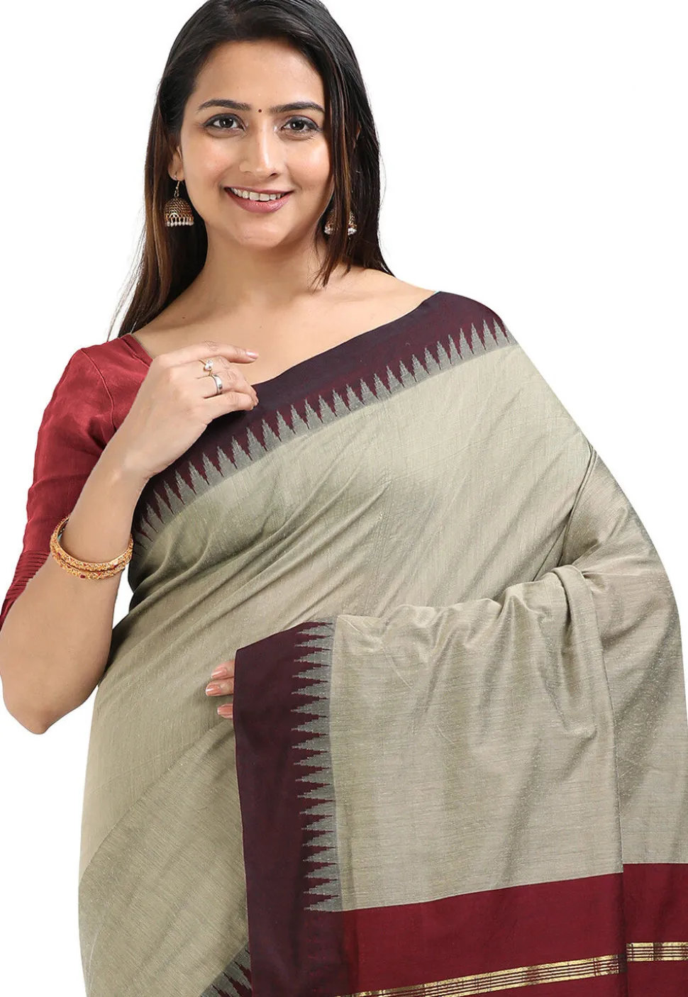 Woven Cotton Saree in Light Grey