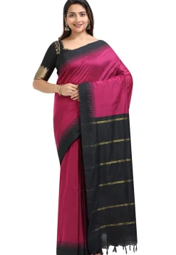 Woven Cotton Saree in Magenta