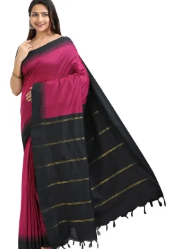 Woven Cotton Saree in Magenta