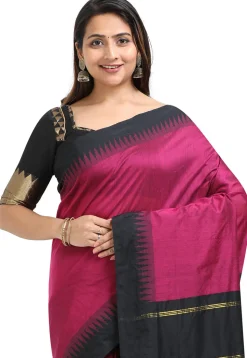 Woven Cotton Saree in Magenta