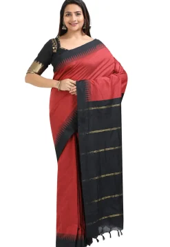 Woven Cotton Saree in Maroon