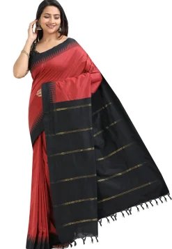 Woven Cotton Saree in Maroon