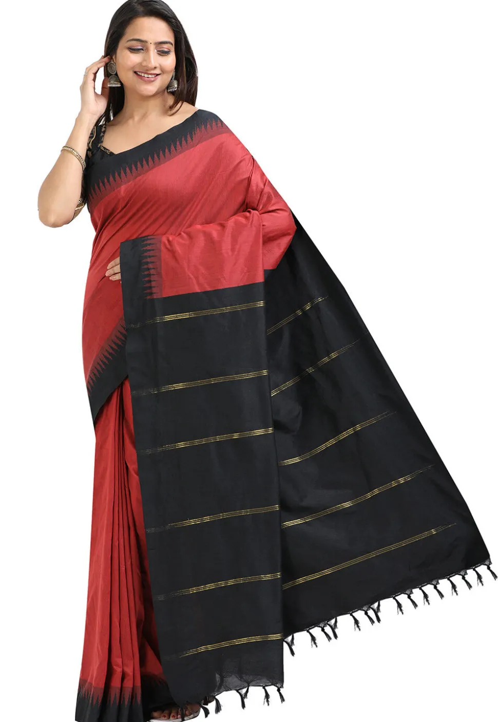 Woven Cotton Saree in Maroon