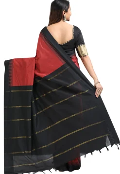 Woven Cotton Saree in Maroon