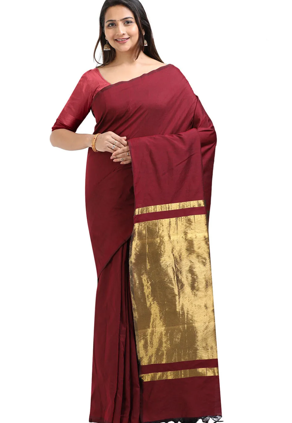 Woven Cotton Saree in Maroon