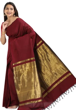 Woven Cotton Saree in Maroon