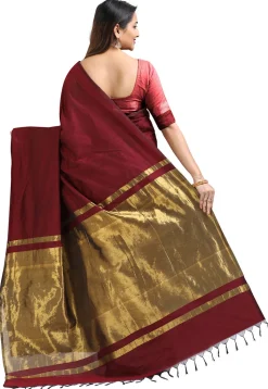 Woven Cotton Saree in Maroon