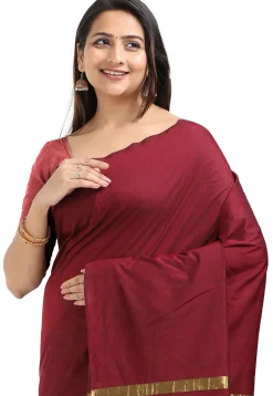 Woven Cotton Saree in Maroon