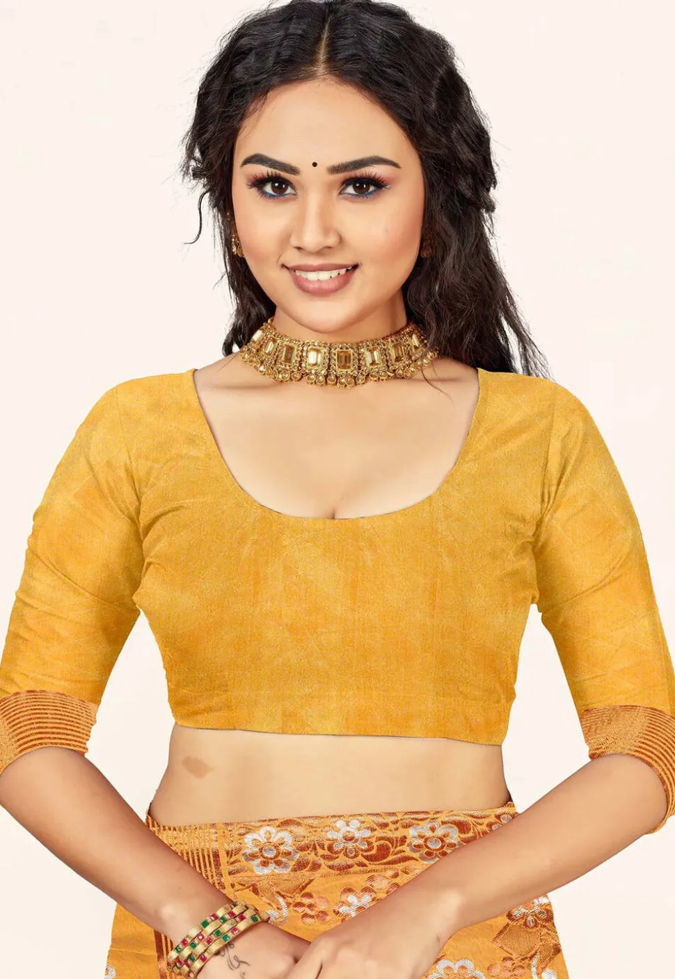 Woven Cotton Saree in Mustard
