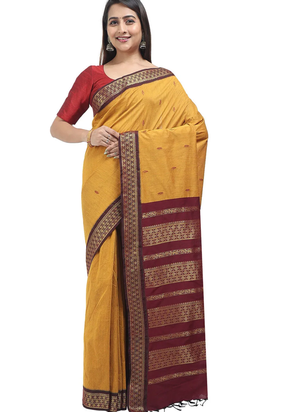 Woven Cotton Saree in Mustard