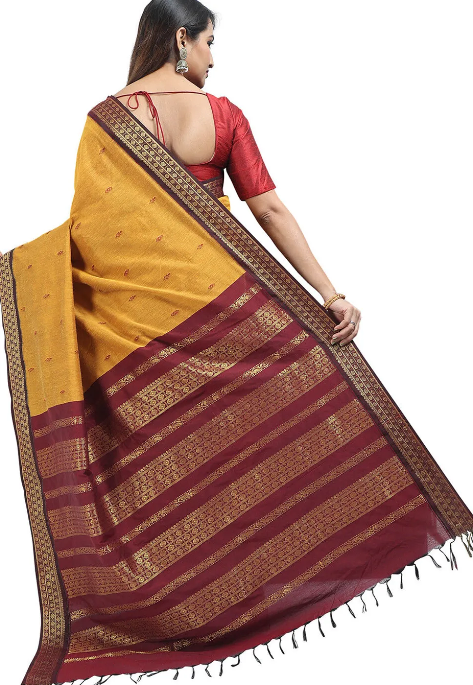 Woven Cotton Saree in Mustard