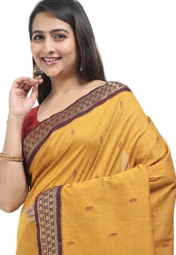 Woven Cotton Saree in Mustard