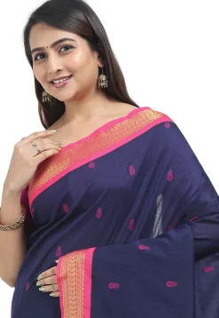 Woven Cotton Saree in Navy Blue
