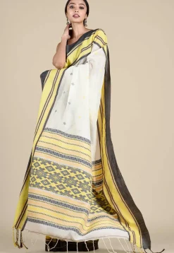 Woven Cotton Saree in Off White