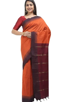 Woven Cotton Saree in Orange