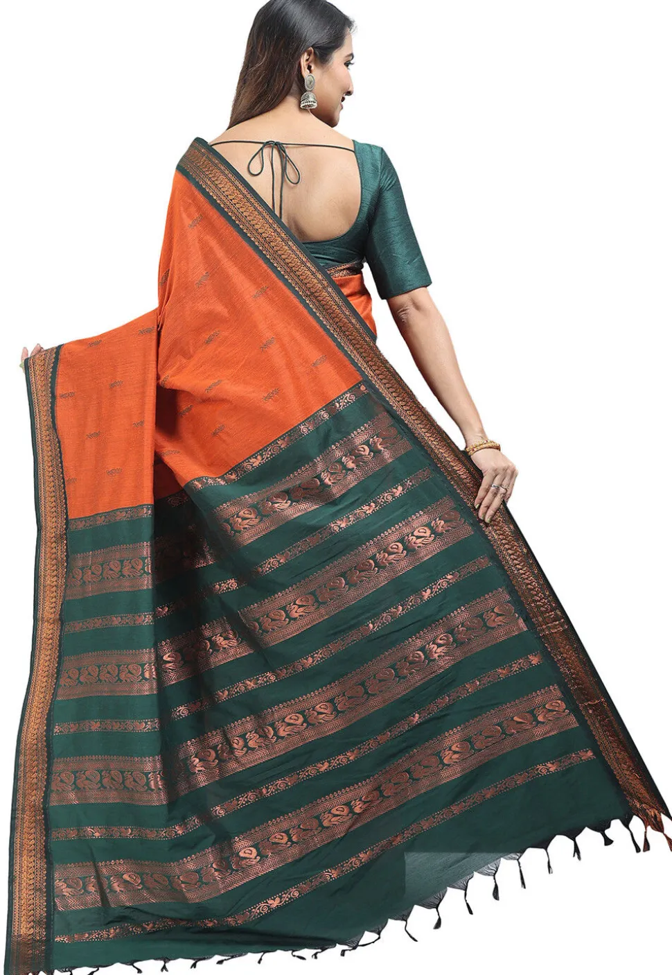 Woven Cotton Saree in Orange