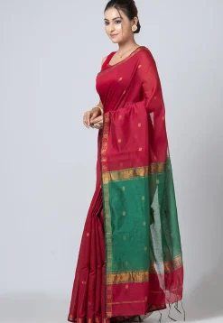 Woven Cotton Saree in Red