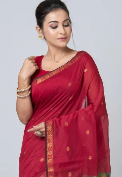 Woven Cotton Saree in Red