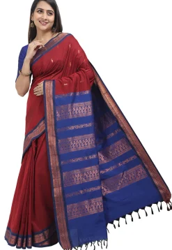 Woven Cotton Saree in Red