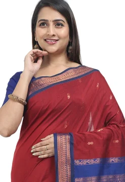 Woven Cotton Saree in Red
